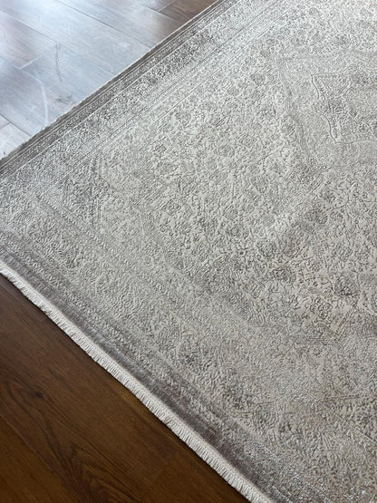 Distressed Persian Style Area Rug – Neutral Beige Medallion Carpet