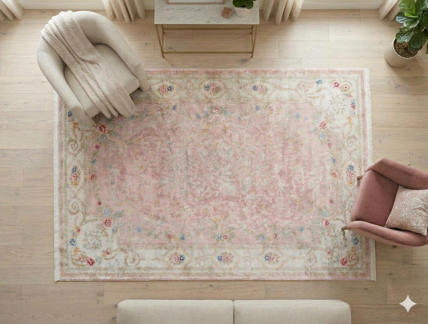 Charming Washable Pink Rug: Vintage Floral Design for a Cozy Home