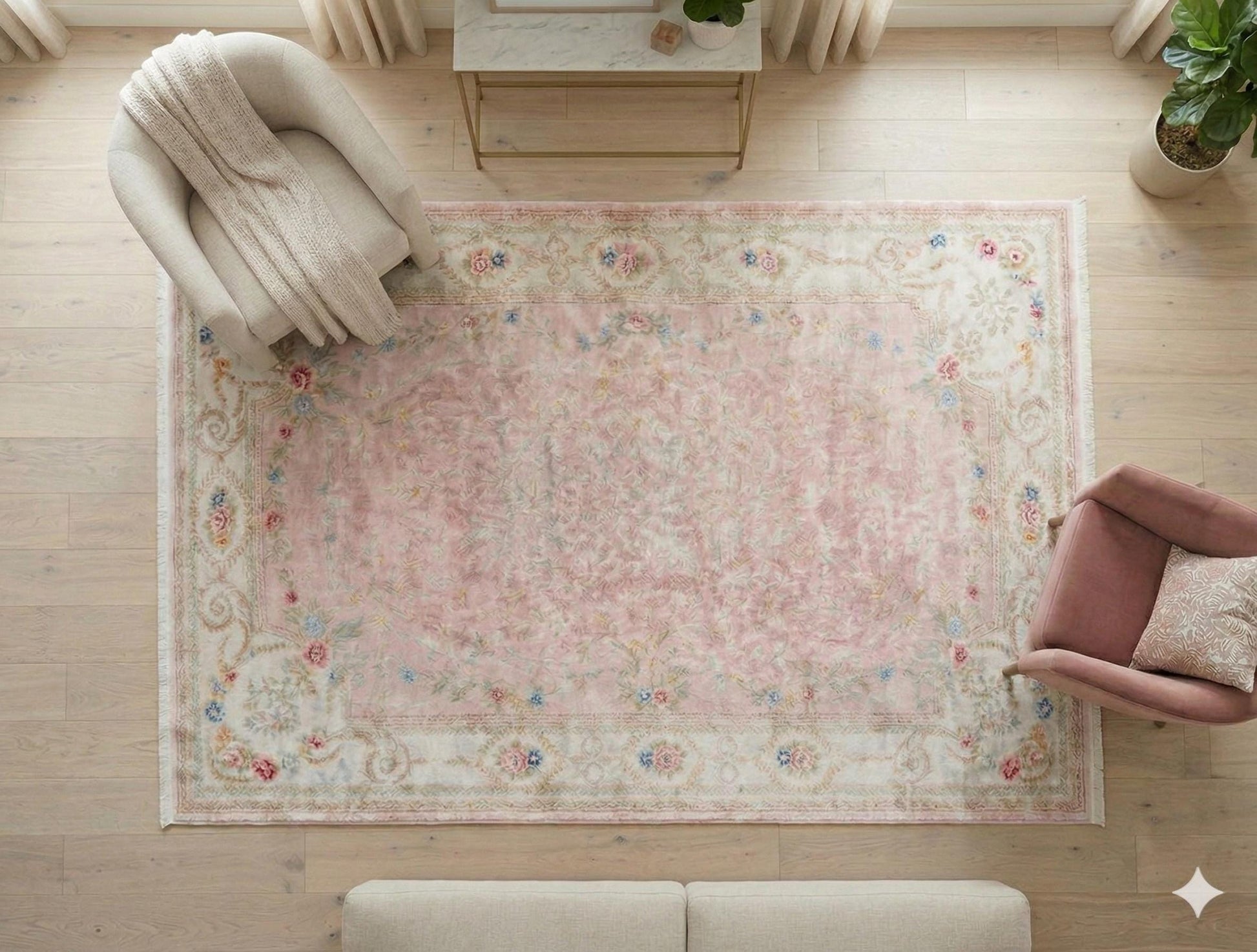 Charming Washable Pink Rug: Vintage Floral Design for a Cozy Home