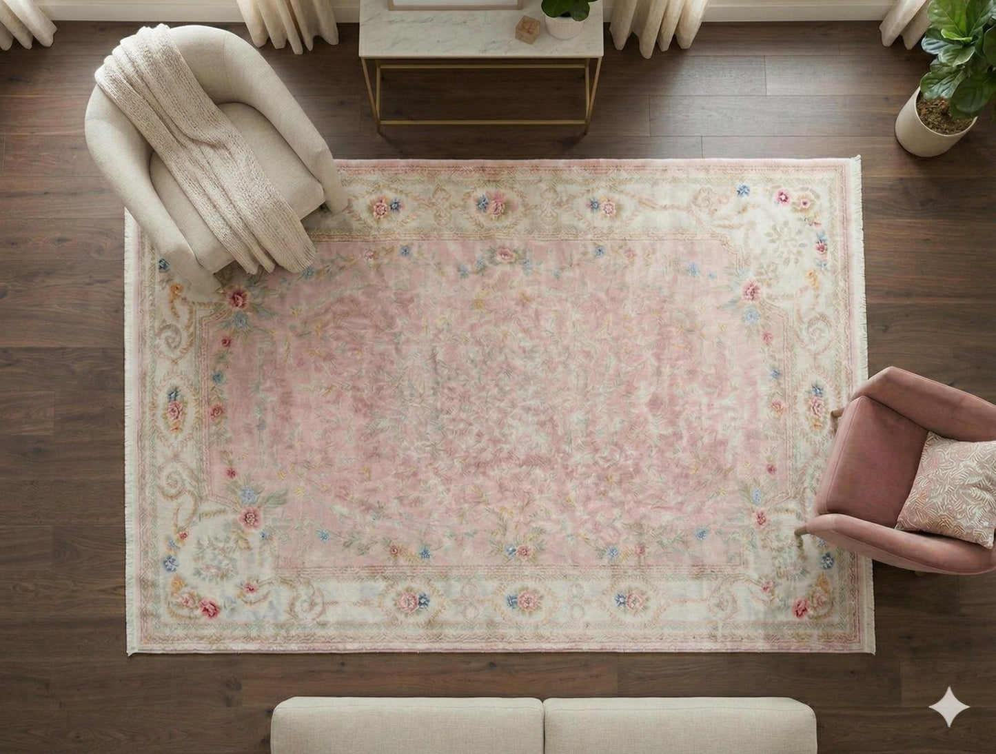 Charming Washable Pink Rug: Vintage Floral Design for a Cozy Home