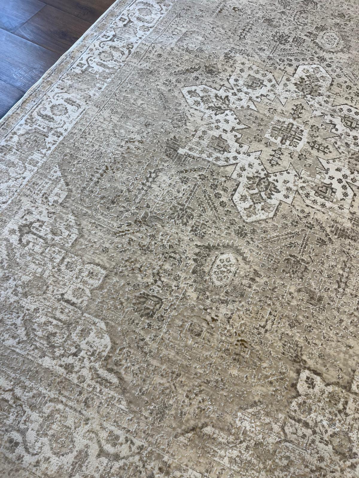 Distressed Persian Medallion Area Rug – Neutral Boho Living Room Carpet (5x8 ft)