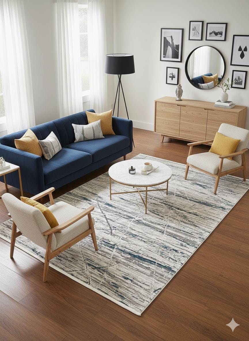 Modern Abstract Area Rug – Distressed Linear Design, Pastel Tones, 160x230cm