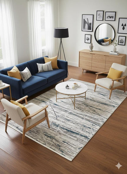 Modern Abstract Area Rug – Distressed Linear Design, Pastel Tones, 160x230cm