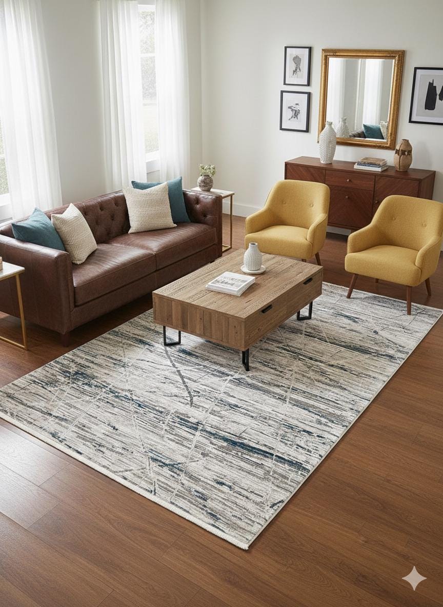Modern Abstract Area Rug – Distressed Linear Design, Pastel Tones, 160x230cm