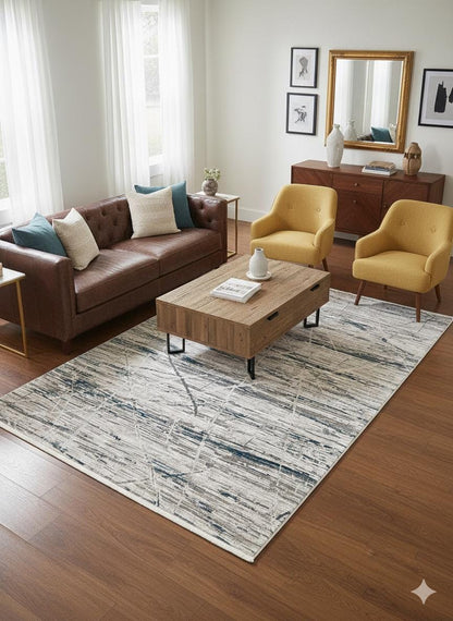 Modern Abstract Area Rug – Distressed Linear Design, Pastel Tones, 160x230cm
