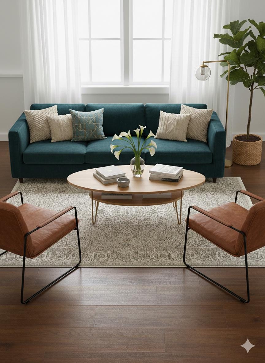 Distressed Persian Medallion Area Rug – Neutral Boho Living Room Carpet (5x8 ft)
