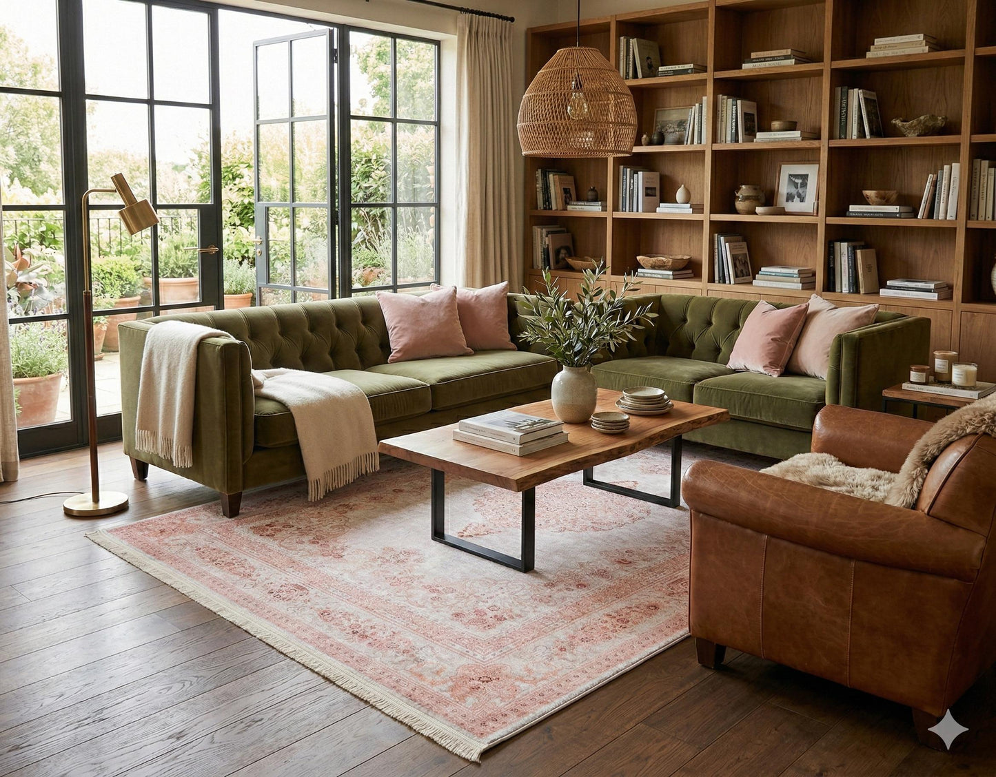 Distressed Oriental Medallion Rug, Boho Blush Carpet, Washable Living Room Area Rug