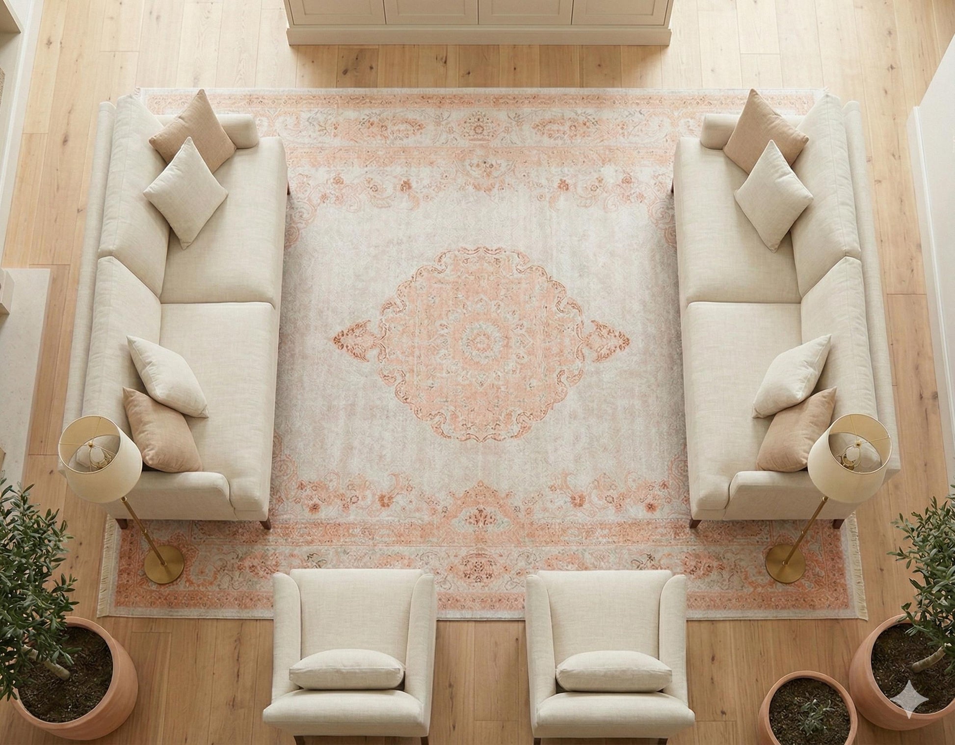 Distressed Oriental Medallion Rug, Boho Blush Carpet, Washable Living Room Area Rug
