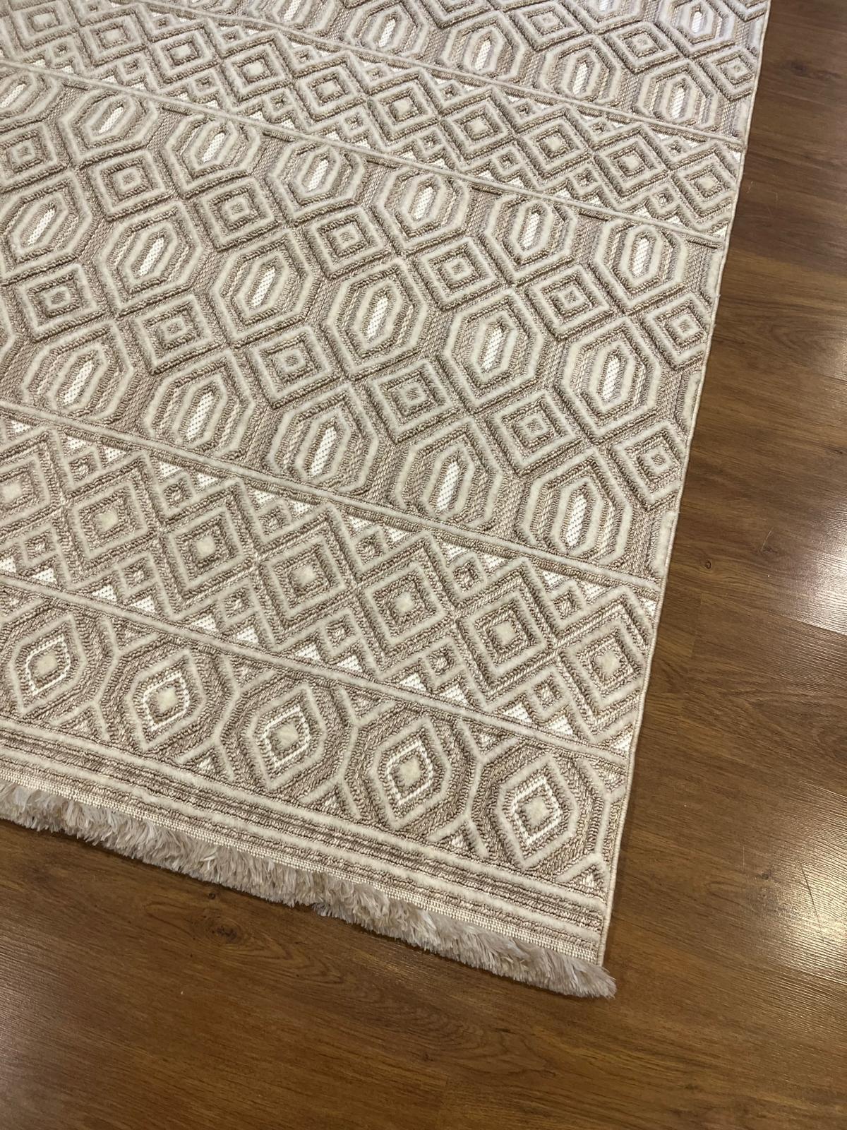 Handwoven Geometric Area Rug – Neutral Beige Boho Carpet, Tribal Diamond Texture