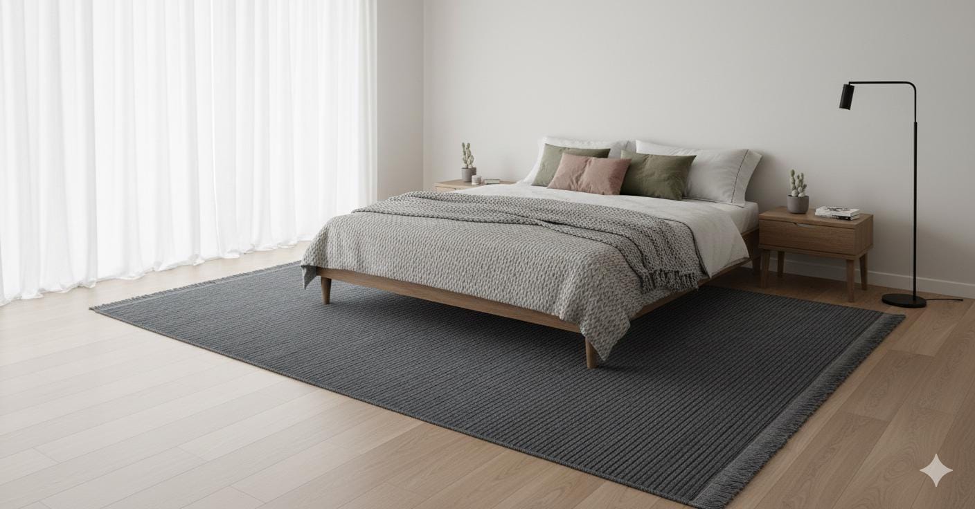 Washable Navy Blue Ribbed Area Rug – Modern Textured Cotton Carpet with Fringe