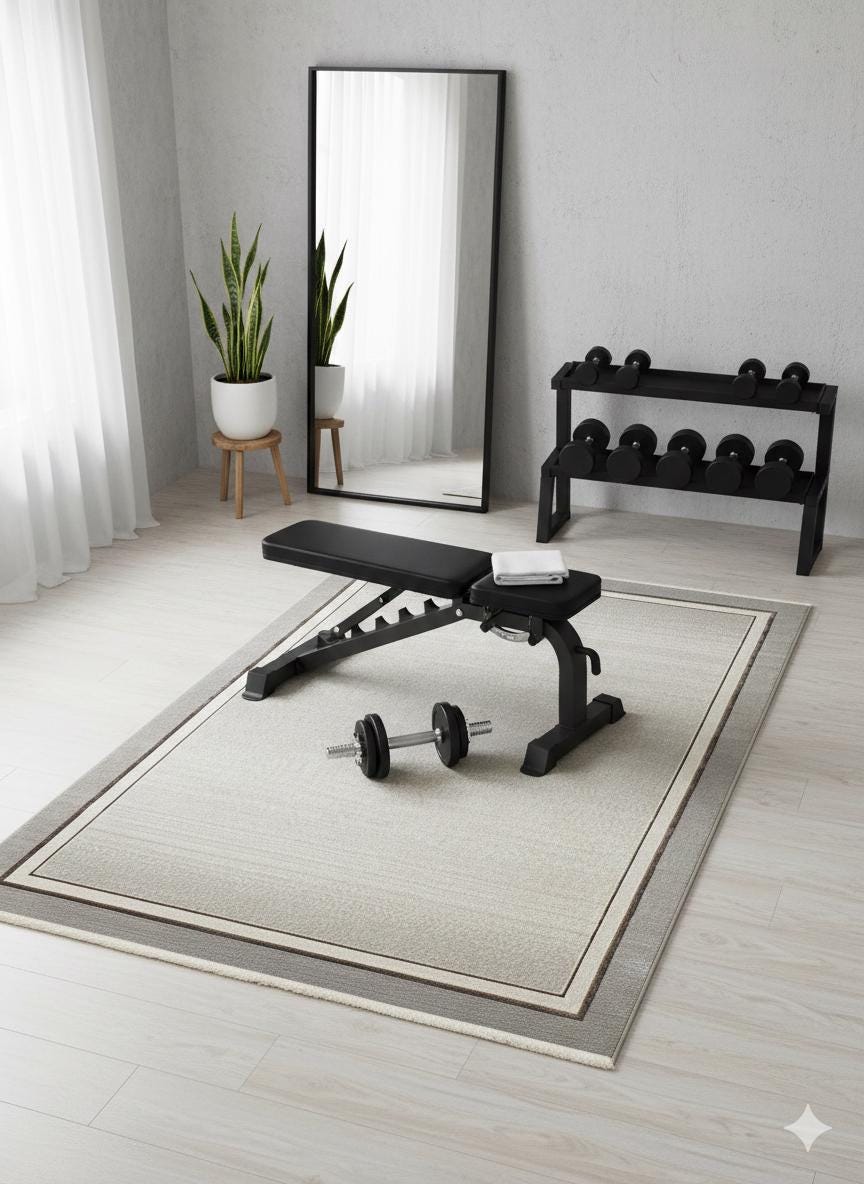 Modern Gray Cream Taupe Area Rug • Minimalist Gold Border Living Room Carpet