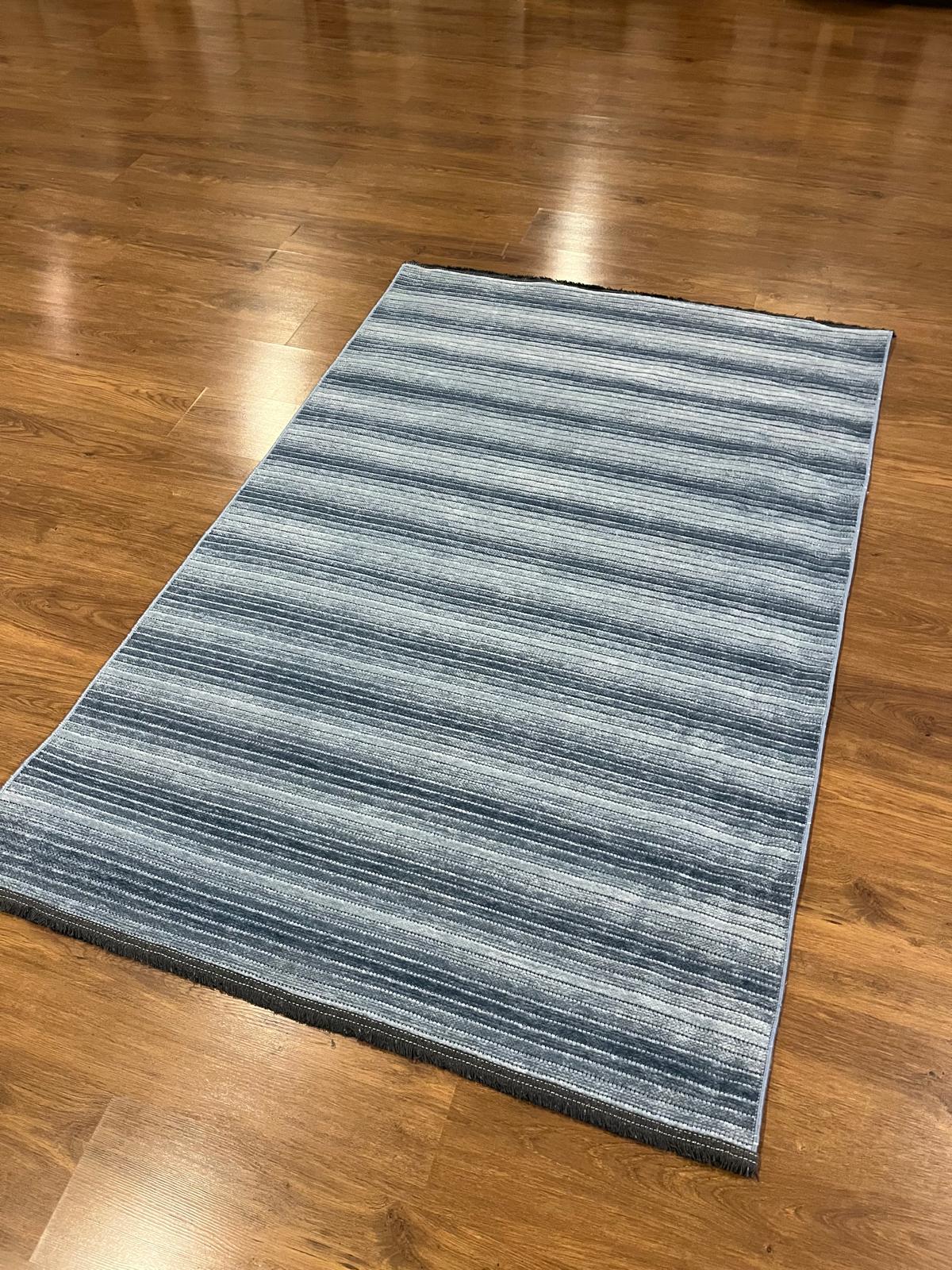 Modern Blue Striped Area Rug – Textured Contemporary Floor Carpet for Living Room & Office