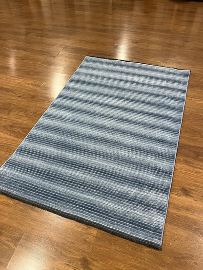 Modern Blue Striped Area Rug – Textured Contemporary Floor Carpet for Living Room & Office
