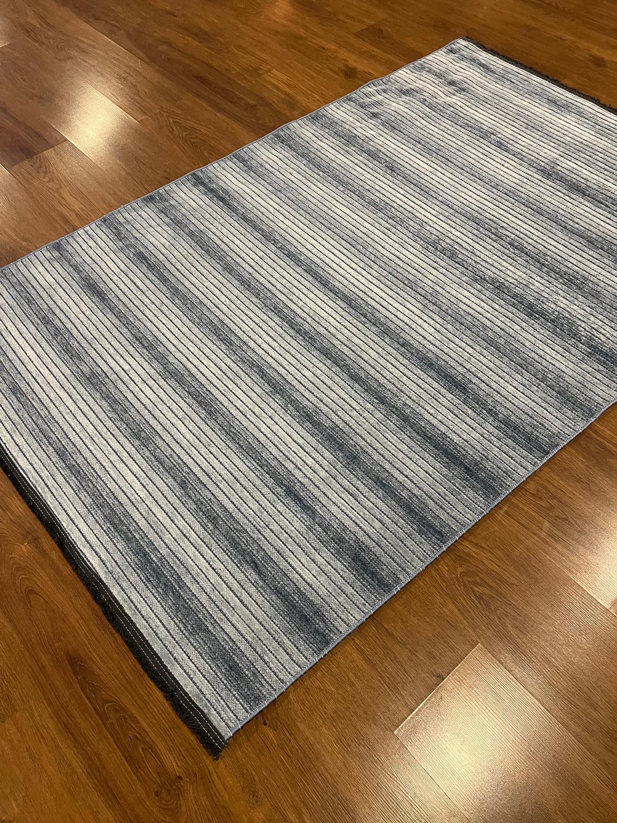 Modern Blue Striped Area Rug – Textured Contemporary Floor Carpet for Living Room & Office