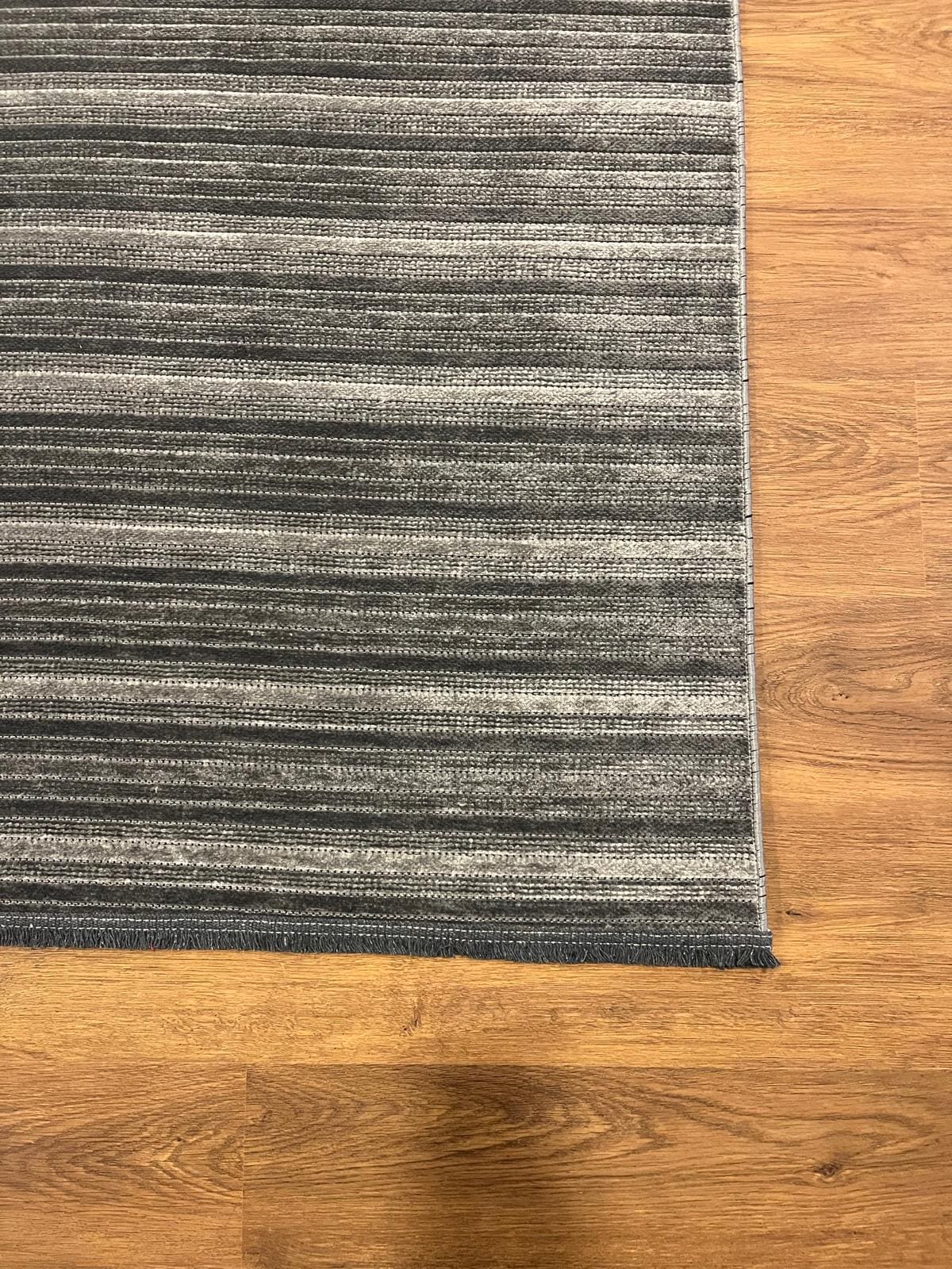 Modern Gray Striped Area Rug – Textured Contemporary Floor Carpet for Living Room & Office