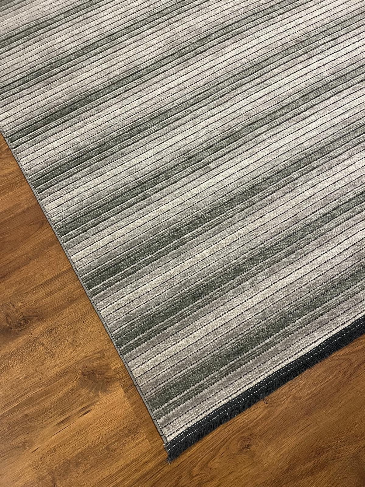 Modern Silver Striped Area Rug – Textured Contemporary Floor Carpet for Living Room & Office
