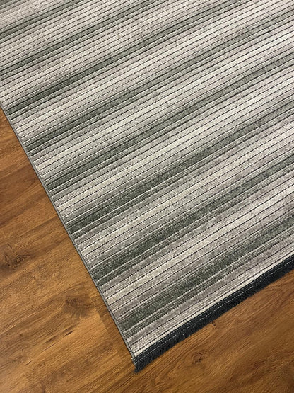 Modern Silver Striped Area Rug – Textured Contemporary Floor Carpet for Living Room & Office