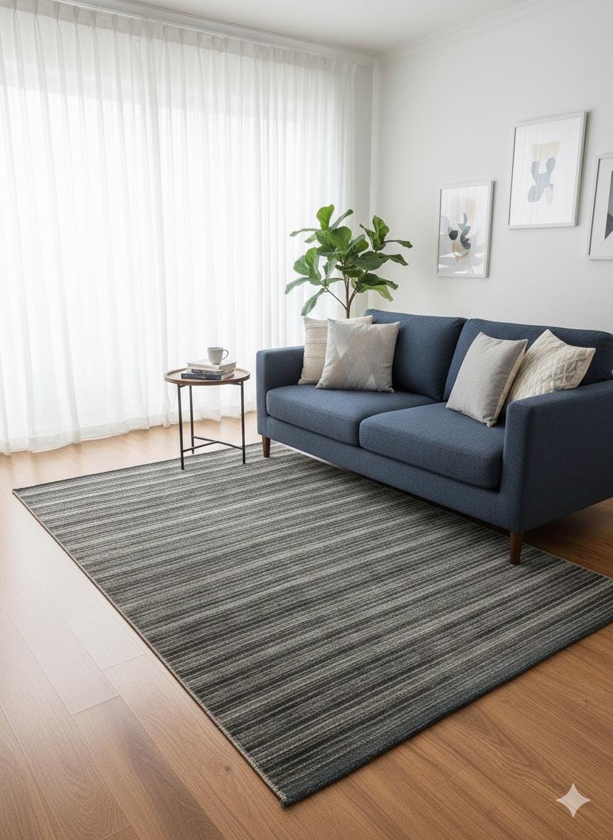 Modern Gray Striped Area Rug – Textured Contemporary Floor Carpet for Living Room & Office