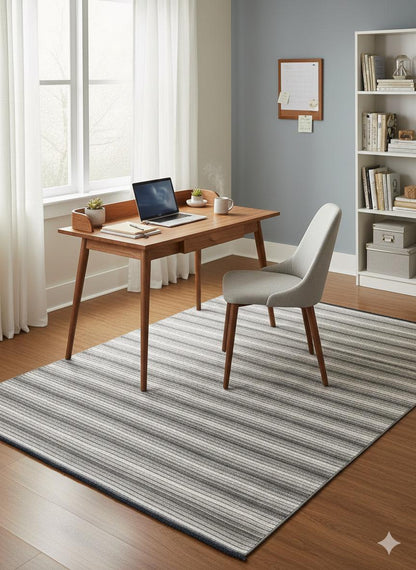 Modern Silver Striped Area Rug – Textured Contemporary Floor Carpet for Living Room & Office