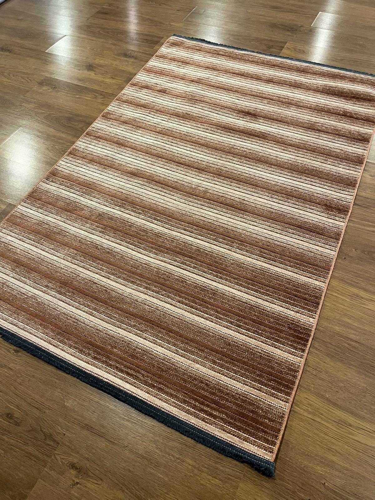 Modern brown Striped Area Rug – Textured Contemporary Floor Carpet for Living Room & Office