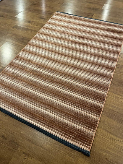 Modern brown Striped Area Rug – Textured Contemporary Floor Carpet for Living Room & Office