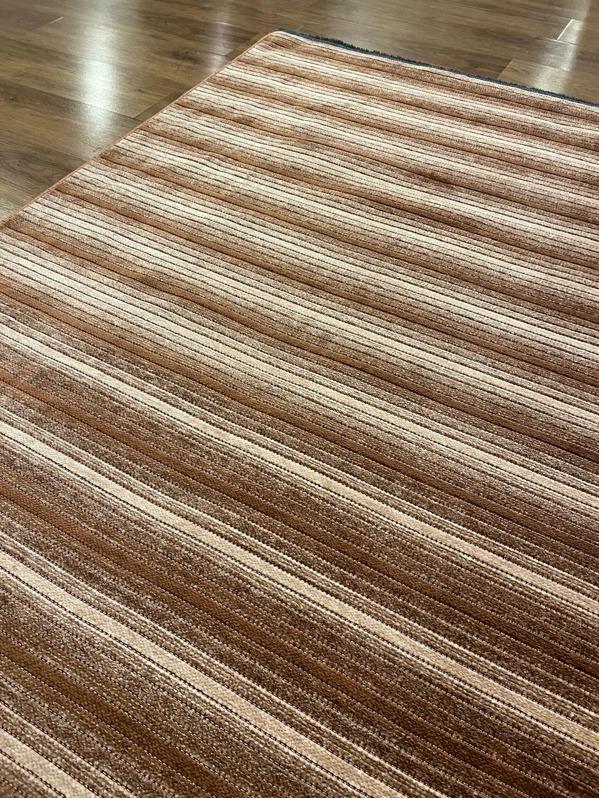 Modern brown Striped Area Rug – Textured Contemporary Floor Carpet for Living Room & Office