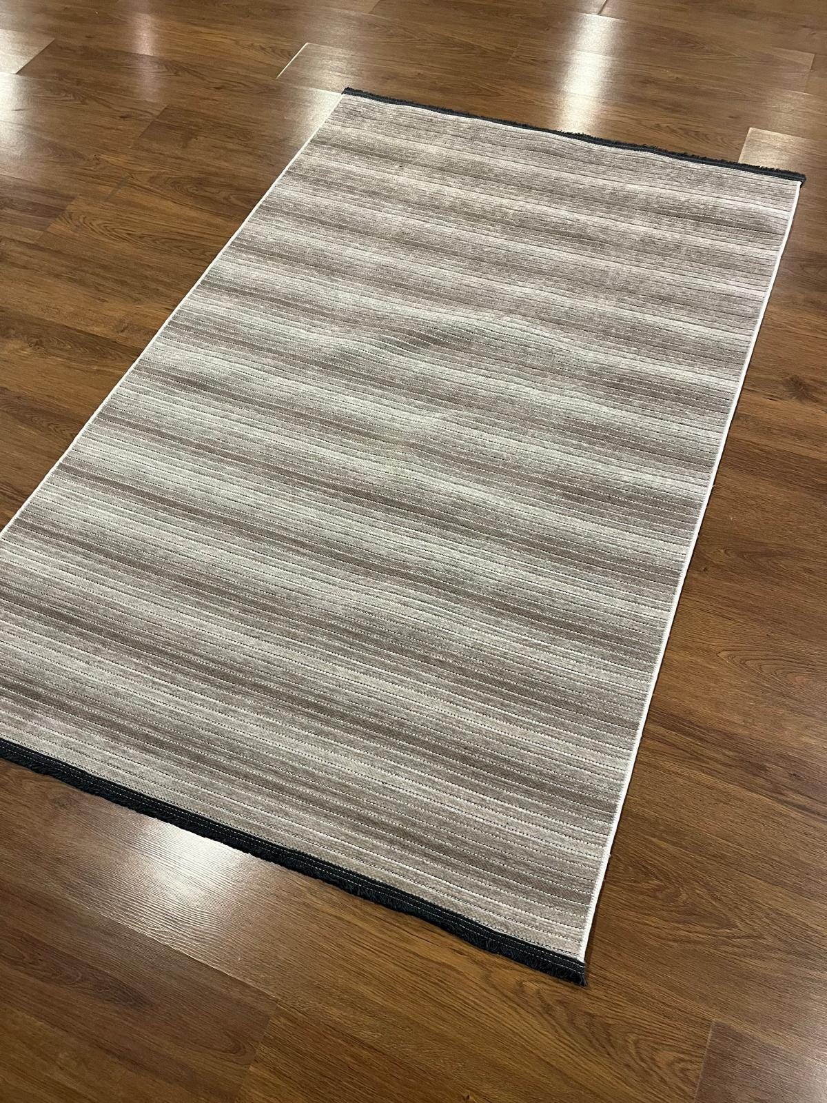 Modern Beige Striped Area Rug – Textured Contemporary Floor Carpet for Living Room & Office