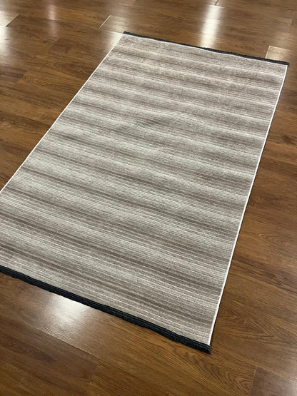 Modern Beige Striped Area Rug – Textured Contemporary Floor Carpet for Living Room & Office