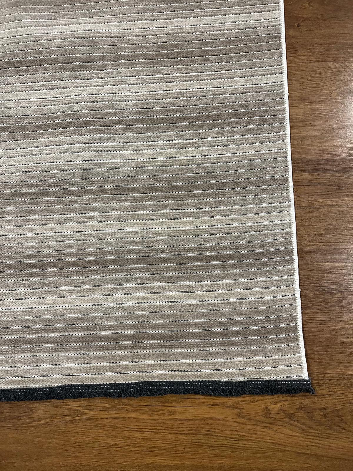 Modern Beige Striped Area Rug – Textured Contemporary Floor Carpet for Living Room & Office