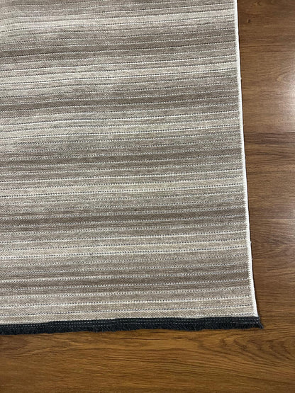 Modern Beige Striped Area Rug – Textured Contemporary Floor Carpet for Living Room & Office