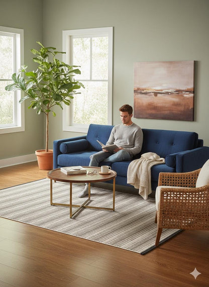 Modern Beige Striped Area Rug – Textured Contemporary Floor Carpet for Living Room & Office