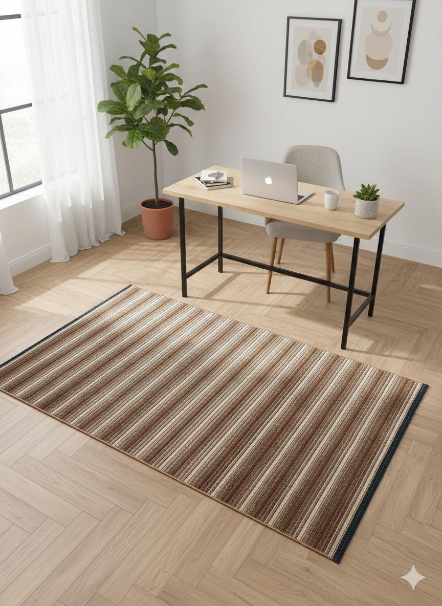 Modern brown Striped Area Rug – Textured Contemporary Floor Carpet for Living Room & Office