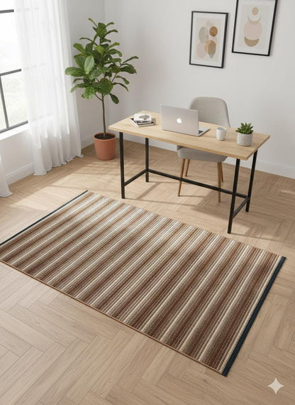Modern brown Striped Area Rug – Textured Contemporary Floor Carpet for Living Room & Office