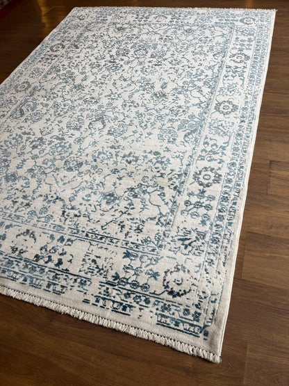 Distressed Blue Persian Style Area Rug – Boho Floral Carpet, 160x230cm