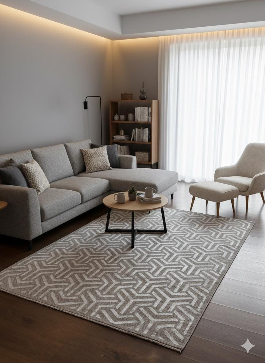 Modern Geometric Area Rug – Gray 3D Pattern Carpet, Floor Decor (160x230 cm)