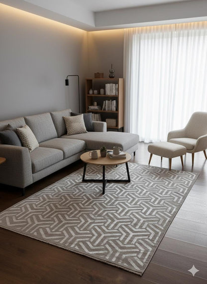 Modern Geometric Area Rug – Gray 3D Pattern Carpet, Floor Decor (160x230 cm)
