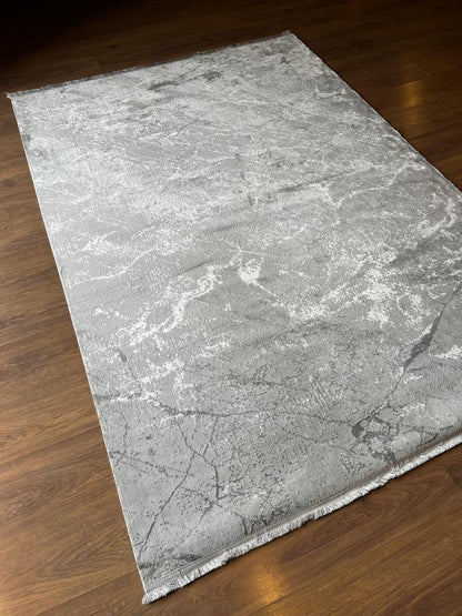 Gray Marble Area Rug – Abstract Stone Texture Carpet for Living Room
