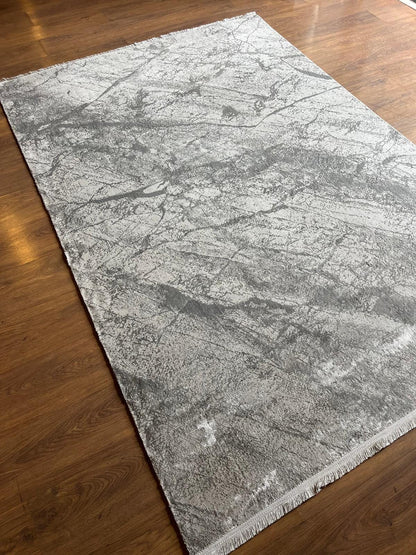 Gray Marble Area Rug – Abstract Stone Texture Carpet for Living Room