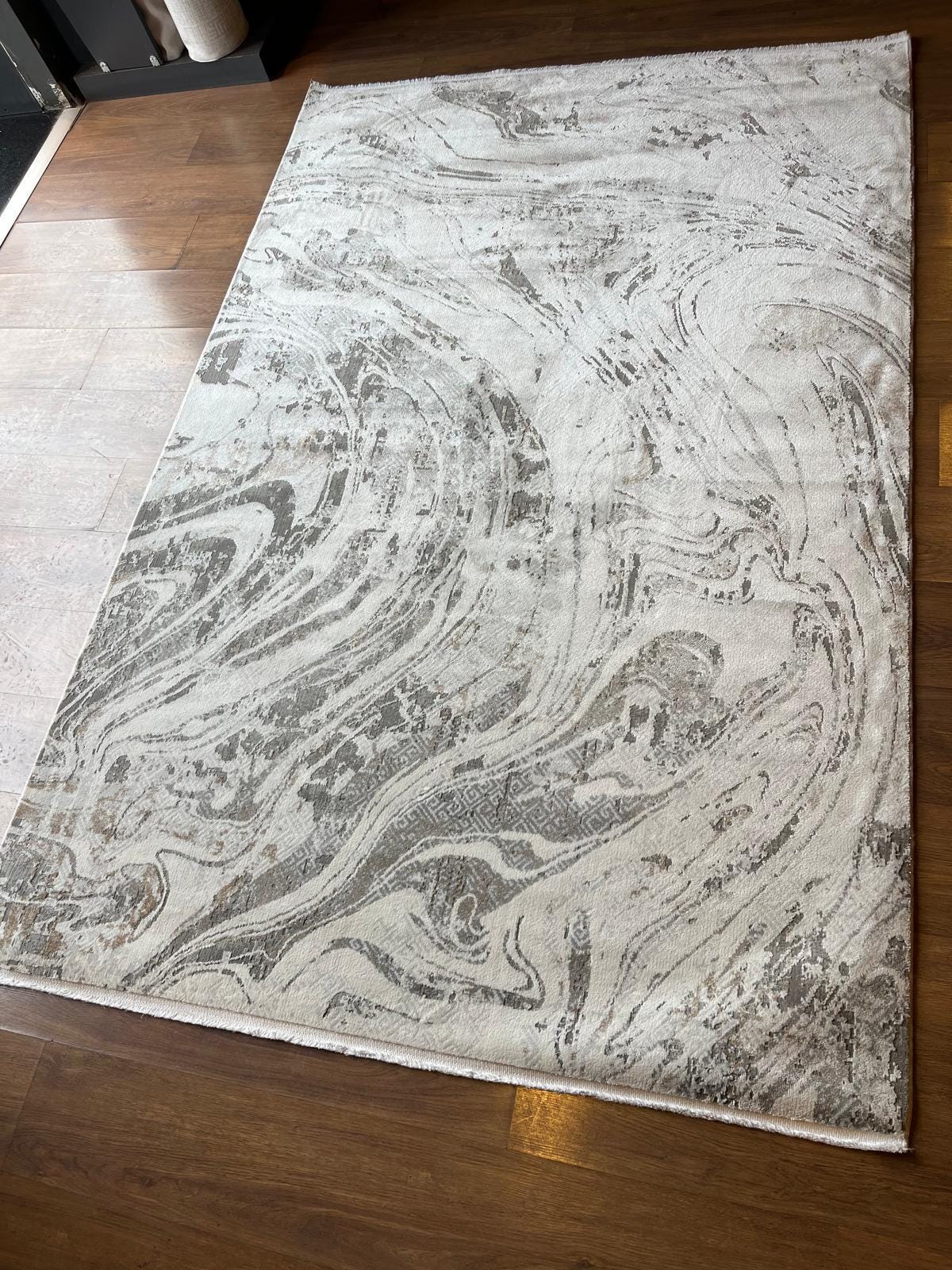 Modern Marble Swirl Area Rug – Beige Brown Abstract Carpet, 160x230cm