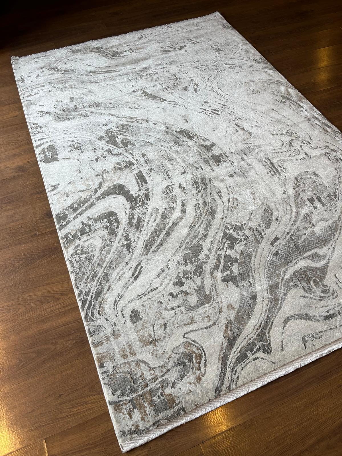 Modern Marble Swirl Area Rug – Beige Brown Abstract Carpet, 160x230cm