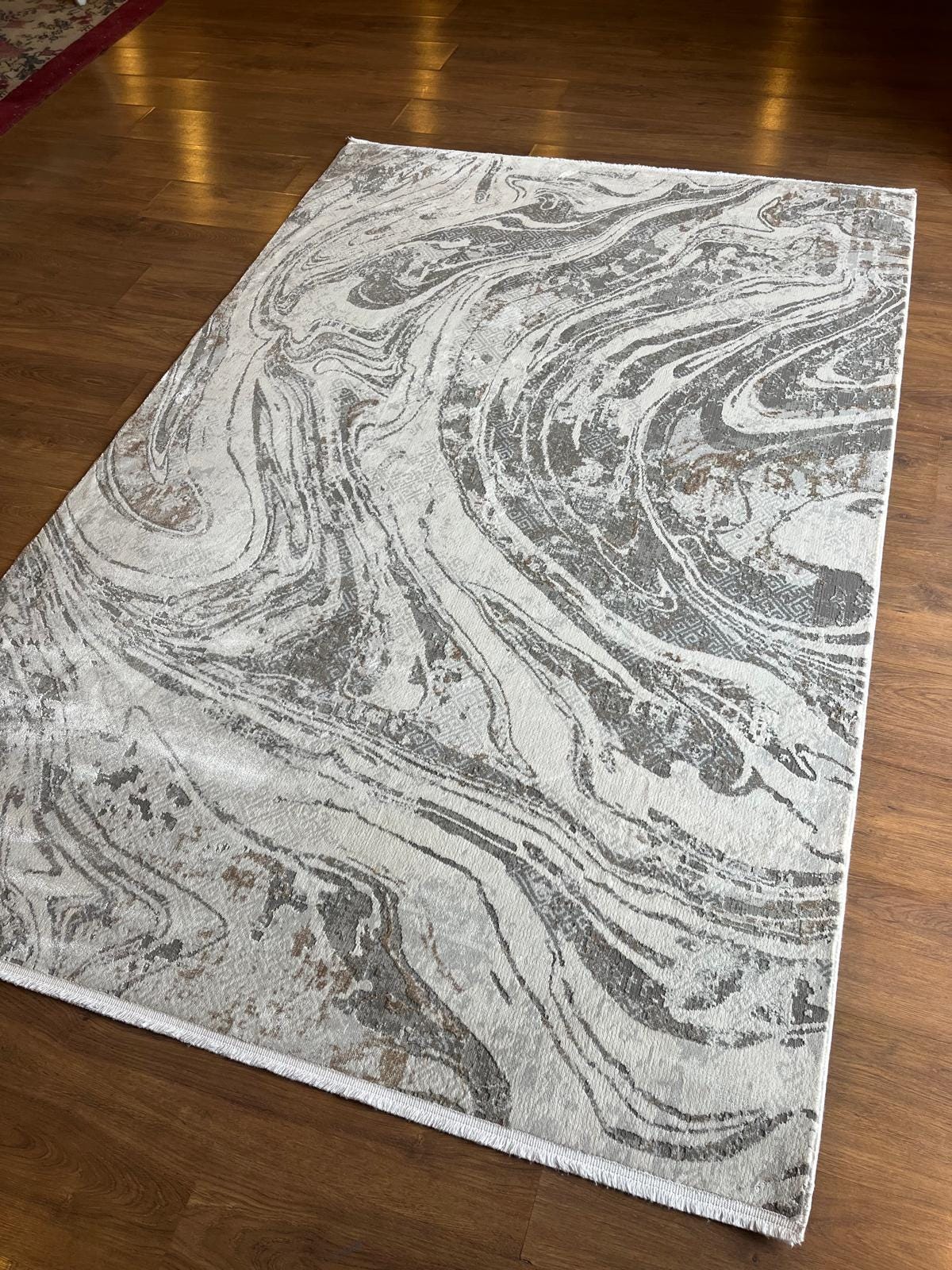Modern Marble Swirl Area Rug – Beige Brown Abstract Carpet, 160x230cm