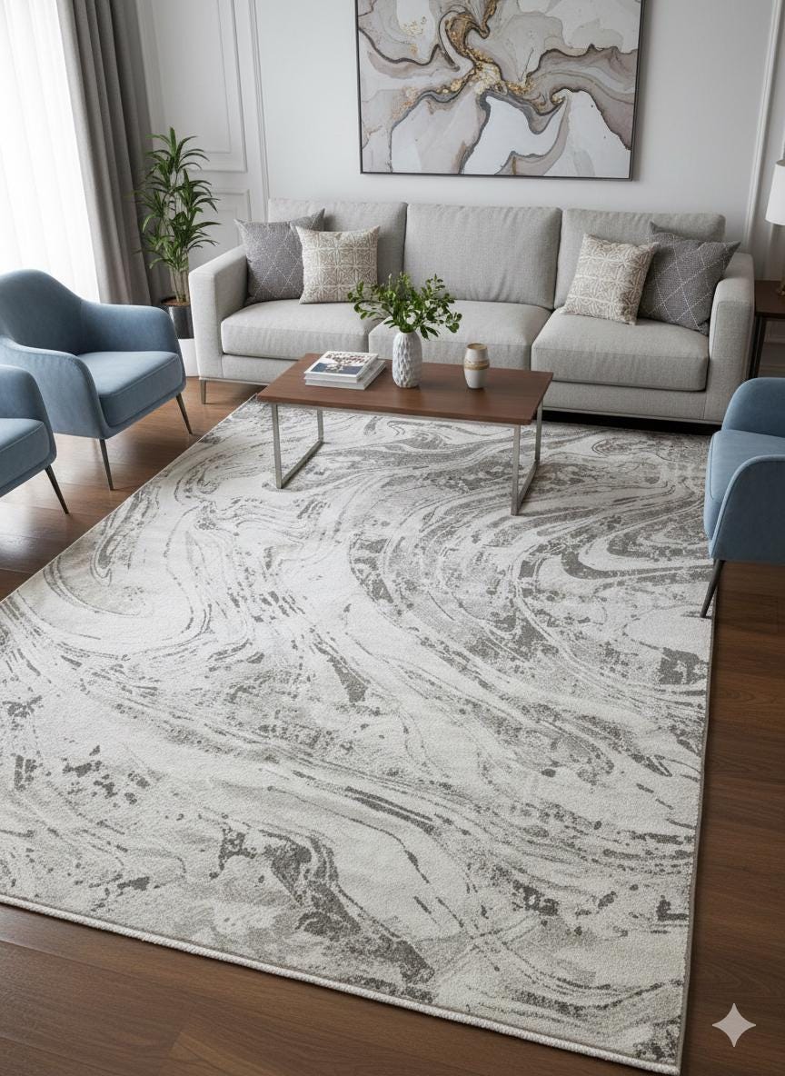 Modern Marble Swirl Area Rug – Beige Brown Abstract Carpet, 160x230cm