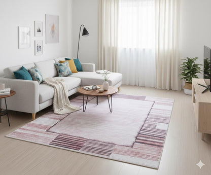 Distressed Terracotta Mauve Geometric Area Rug – Boho Low Pile Carpet