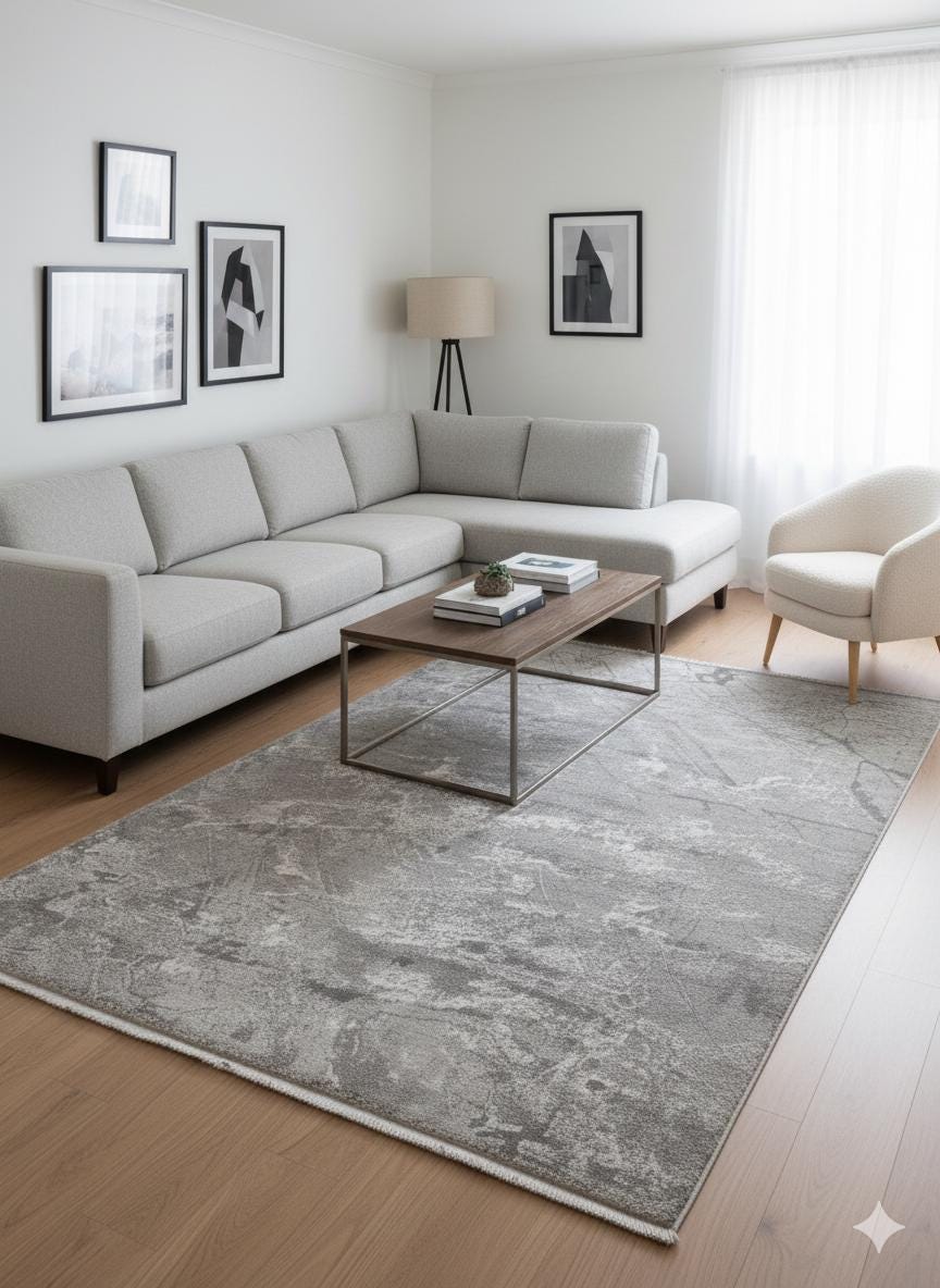 Gray Marble Area Rug – Abstract Stone Texture Carpet for Living Room