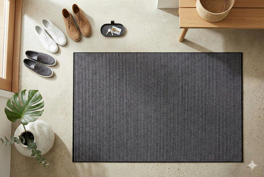 Modern Black Striped Rug, Washable Cotton Carpet