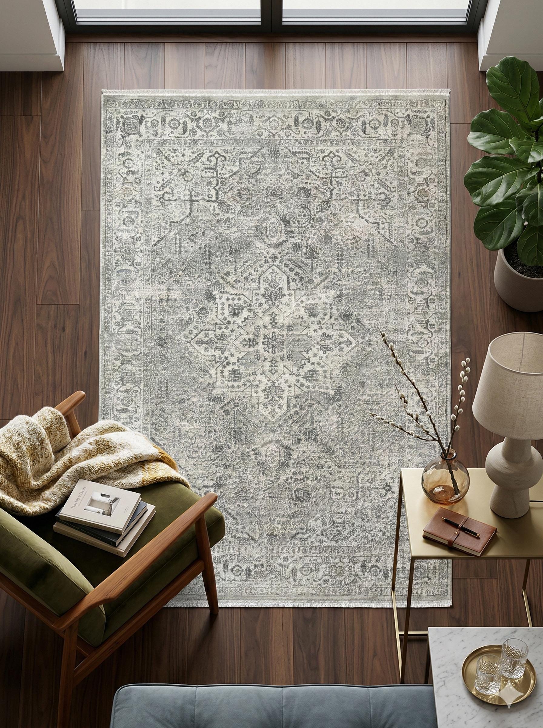 Modern Abstract Area Rug, 160x230 cm Contemporary Grey and Cream Fine Quality Carpet