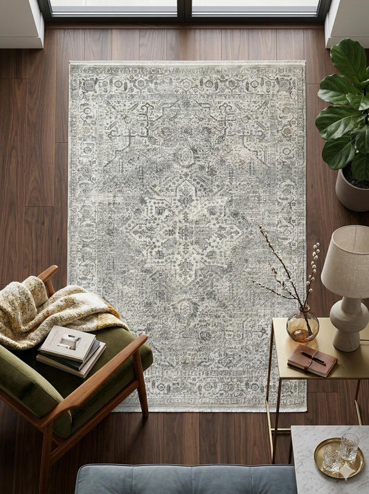 Modern Abstract Area Rug, 160x230 cm Contemporary Grey and Cream Fine Quality Carpet