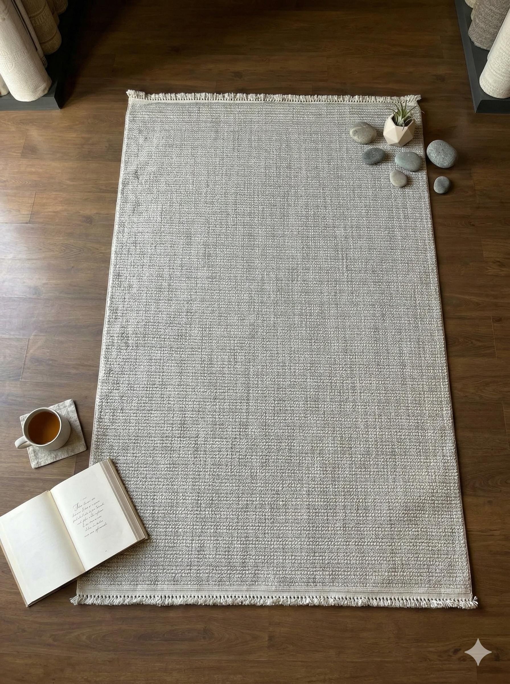 Modern Gray textured Rug: Flatweave Indoor carpet