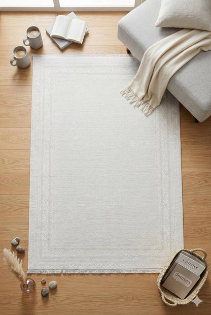 Modern White Texture Rug, 5x7 Cream Contemporary Area Carpet (160x230cm)
