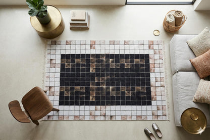 Modern Industrial Mosaic Rug | Black Earth Tone Pixelated Non-Slip Carpet